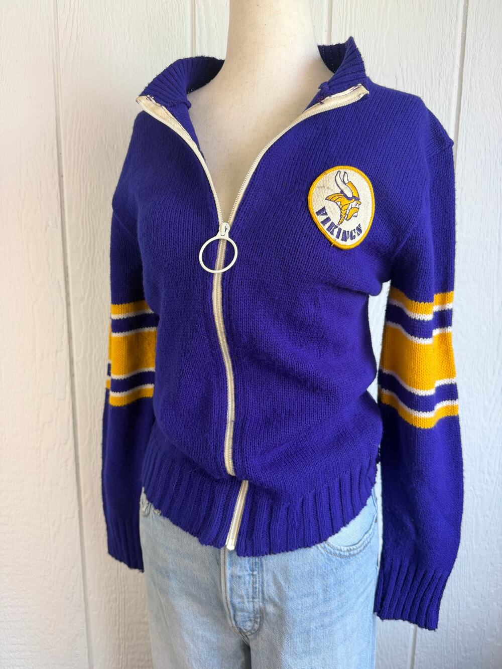 Vintage 70s Minnesota Vikings Knit Zip Sweater Jacket NFL Football